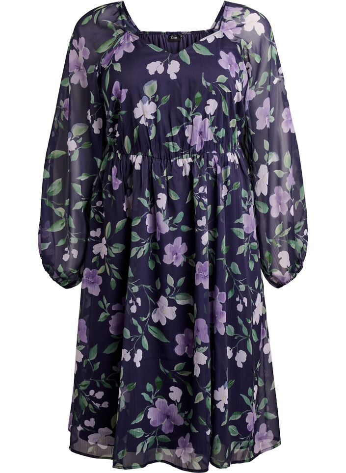 Robe de soir&eacute;e en mousseline &agrave; manches longues, Bleu, Packshot image number 0
