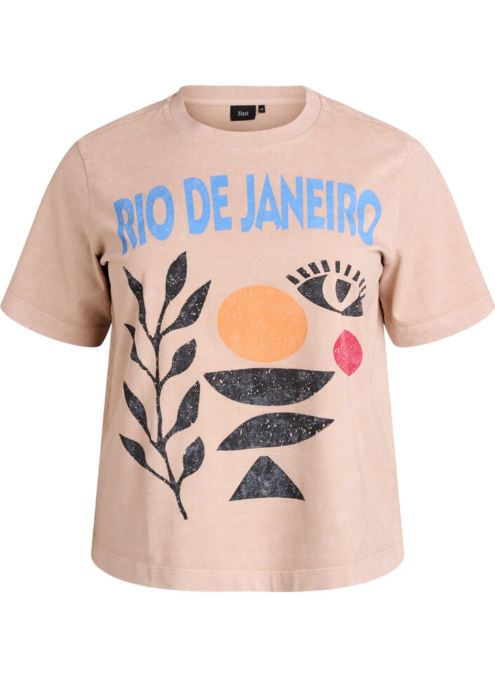 T-shirt en coton avec imprim&eacute; devant, Beige, Packshot image number 0