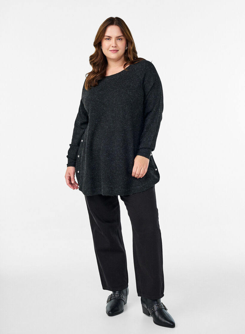 Blouse longue en maille avec boutons boule, Gris anthracite, Model image number 1