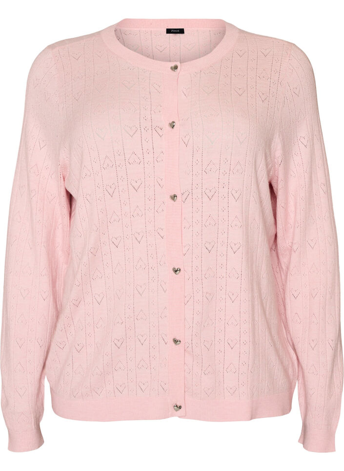 Cardigan en maille avec broderie ajour&eacute;e en forme de c&oelig;ur, Rose, Packshot image number 0