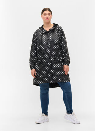 Veste de pluie à pois avec capuche, Black W/White Dot, Model image number 2