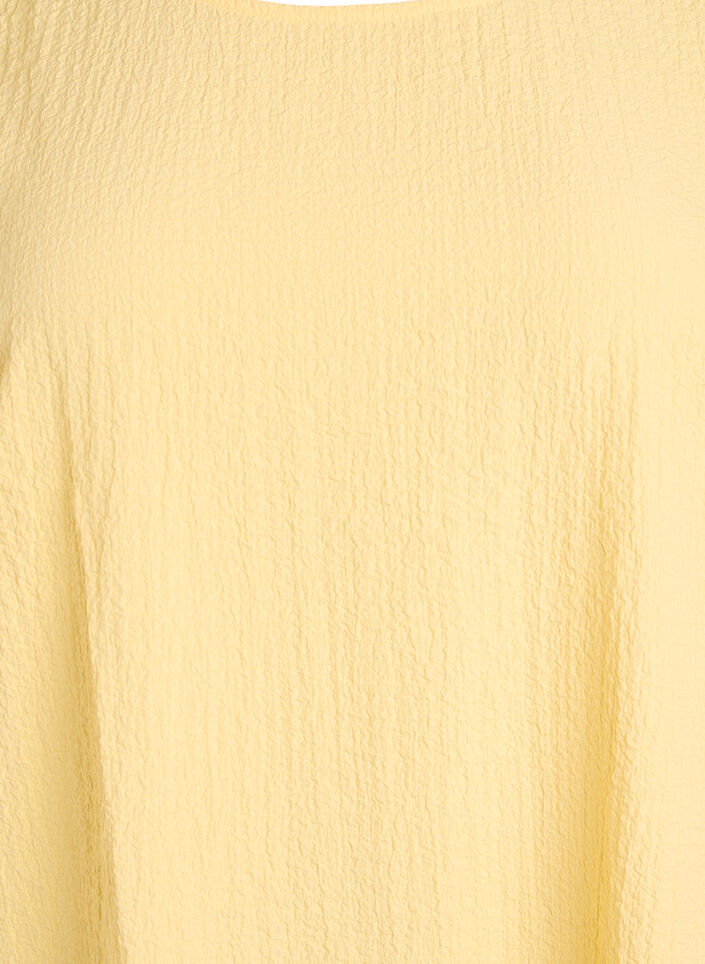 Robe courte avec texture froiss&eacute;e et manches courtes, Jaune clair, Packshot image number 2