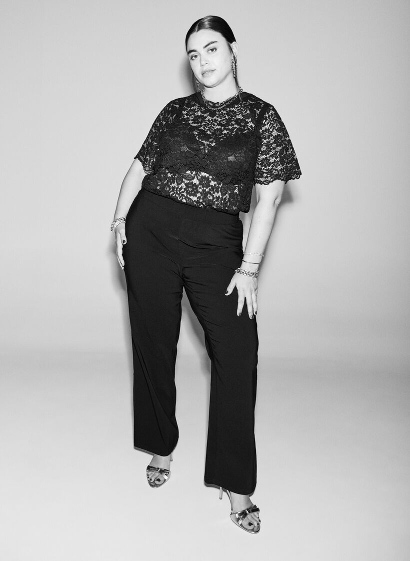 Pantalon extensible en viscose, Noir, Image