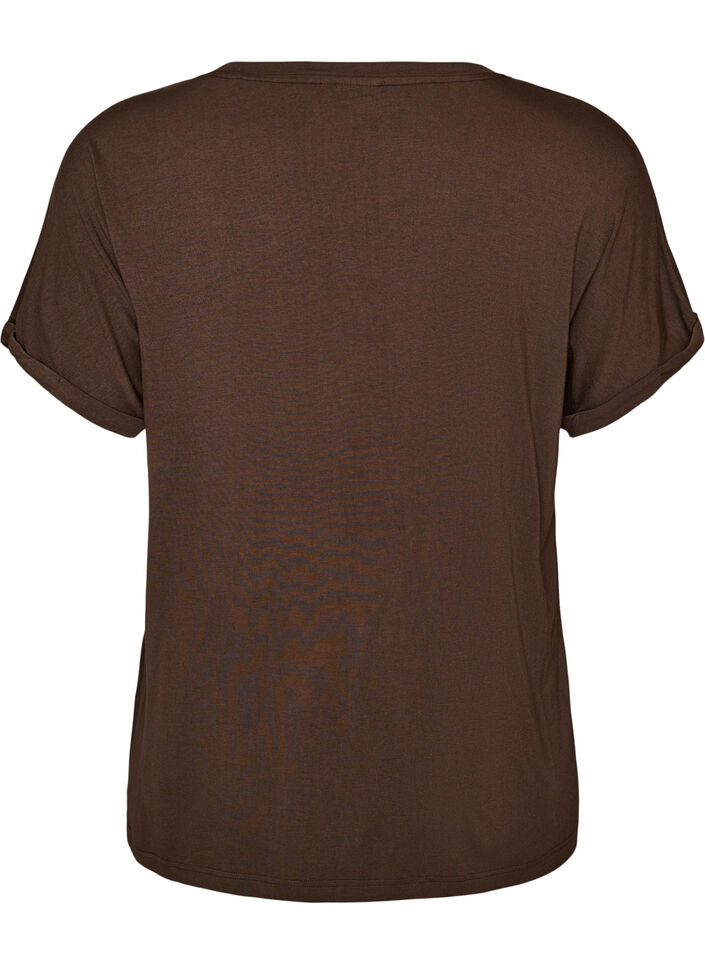 Basic T-shirt col V en viscose, Marron, Packshot image number 1