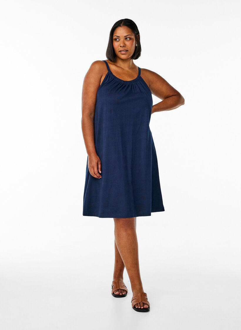 Robe &agrave; bretelles midi en coton bio, Bleu, Model image number 1