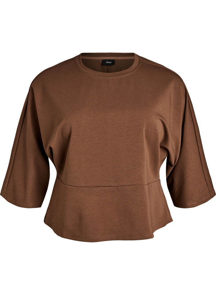 Blouse peplum avec manches longueur coude, Marron, Packshot image number 0