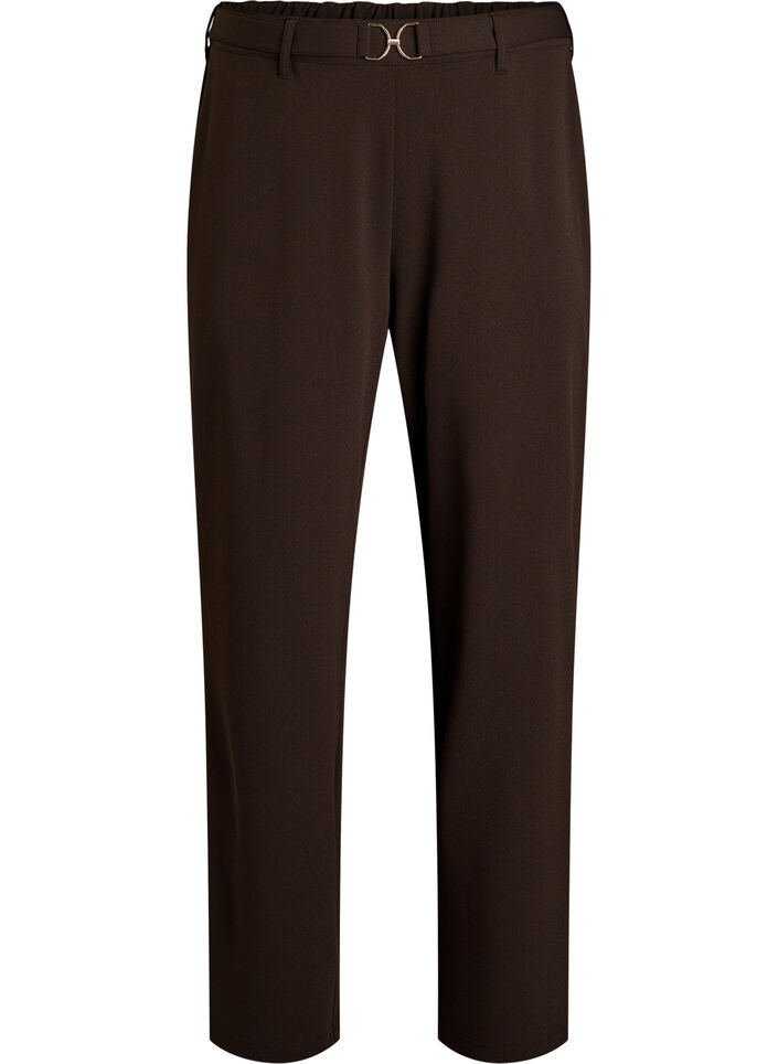 Pantalon taille haute avec ceinture et boucle dor&eacute;e, Marron, Packshot image number 0