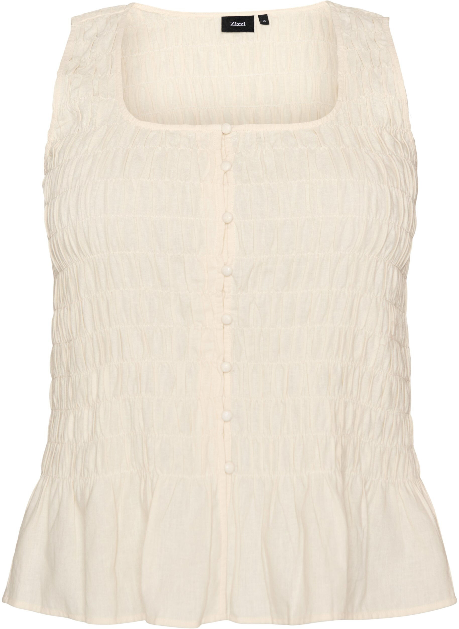 Top sans manches en coton et lin avec smocks