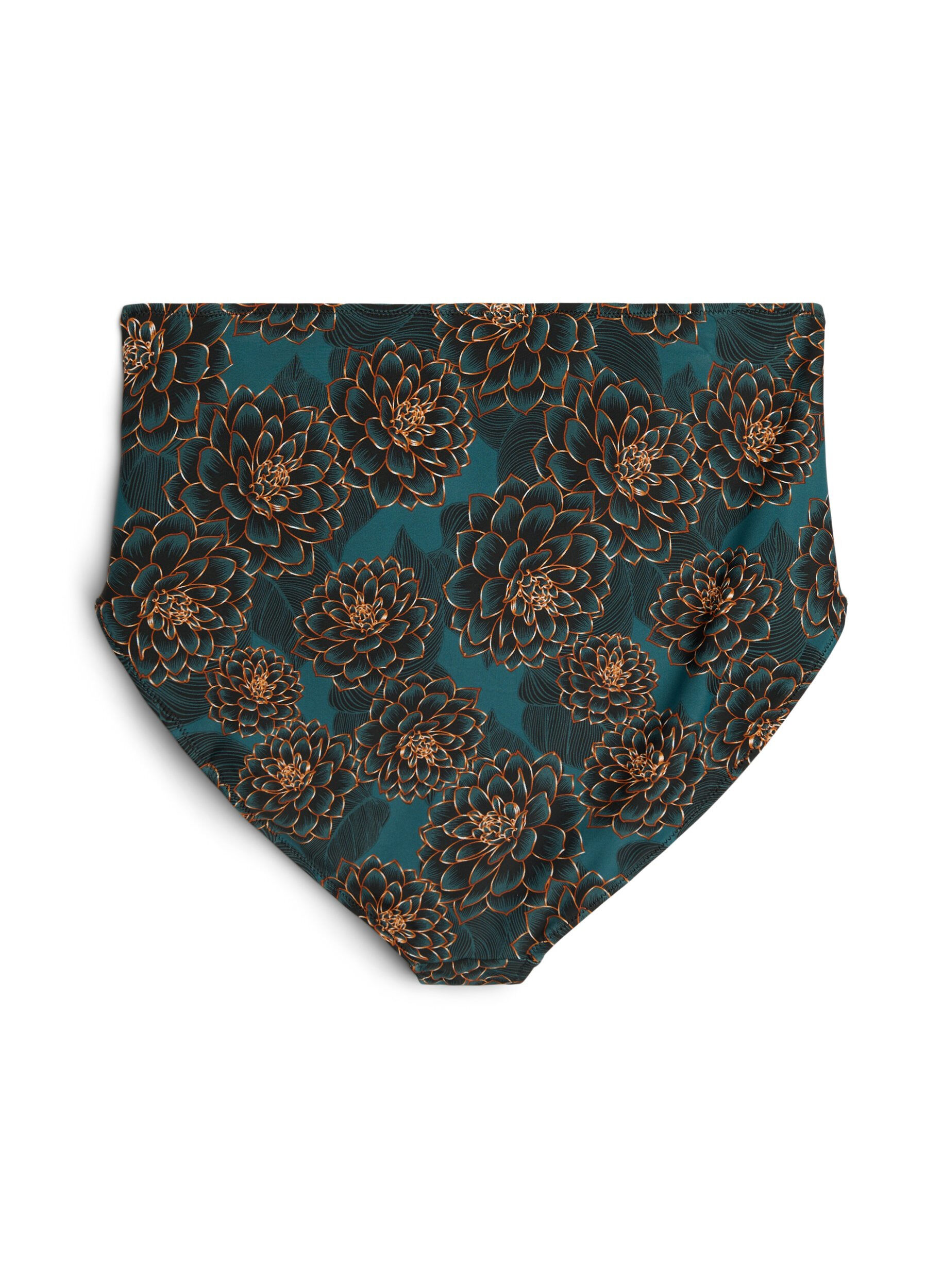 Zizzi Culotte de bikini imprim&eacute;e et taille haute, Bleu p&eacute;trole, Packshot image number 1