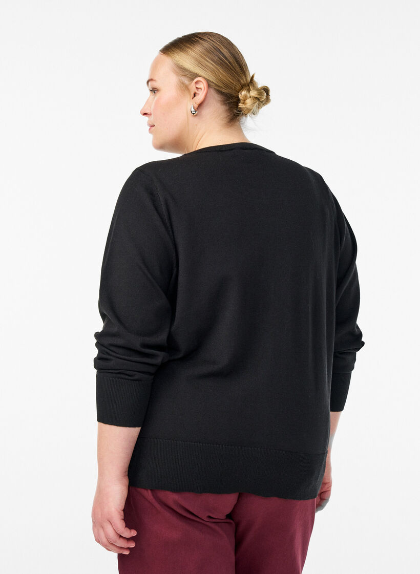 Cardigan en maille fine avec col rond, Noir, Model image number 2