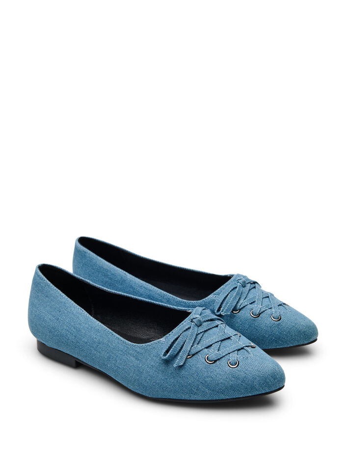 Large - Ballerines avec d&eacute;tails en dentelle, Bleu, Packshot