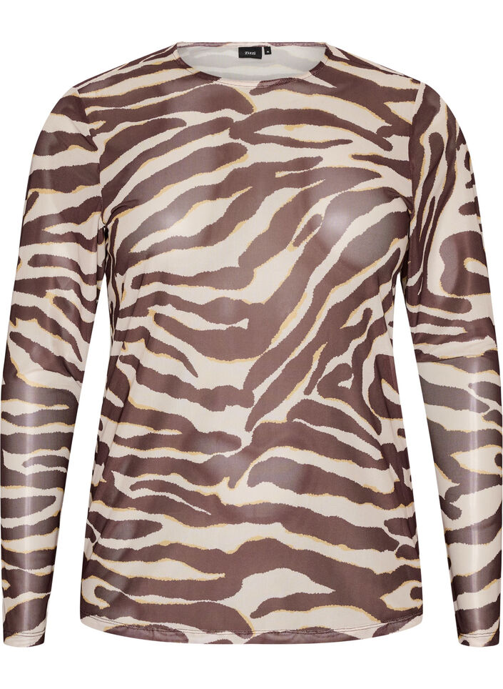 Blouse en maille avec imprim&eacute;, Marron, Packshot image number 0