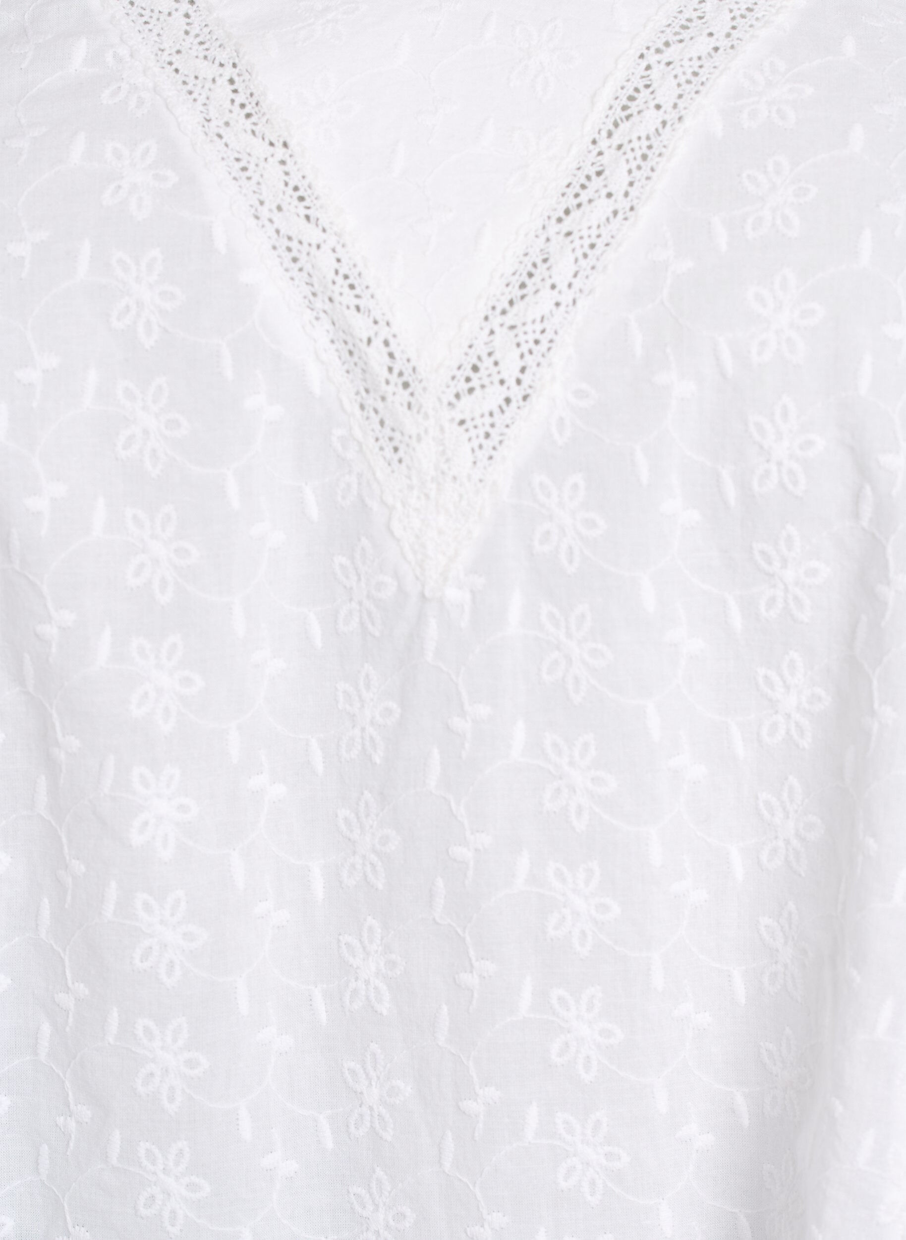 Zizzi Robe mi-longue en coton avec broderie et col en V, Blanc, Packshot image number 2