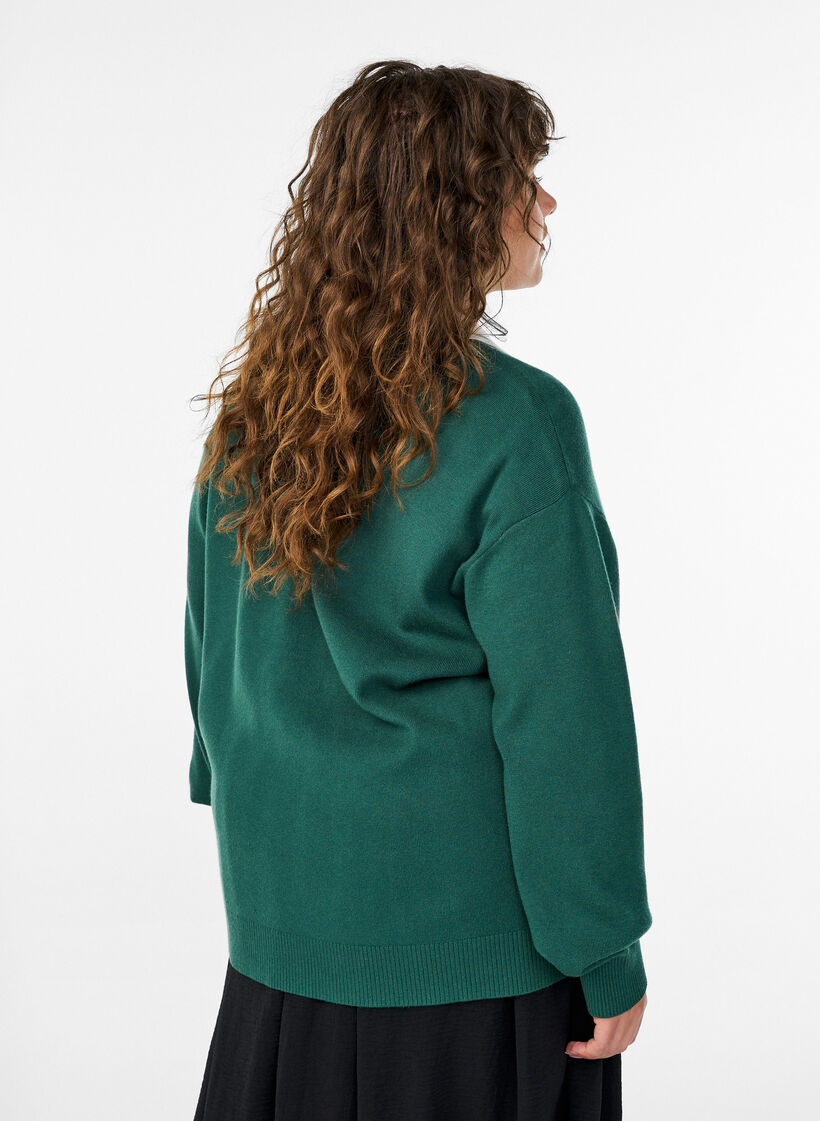 Blouse en maille avec col polo et rayures contrastantes, Vert foncé, Model image number 2