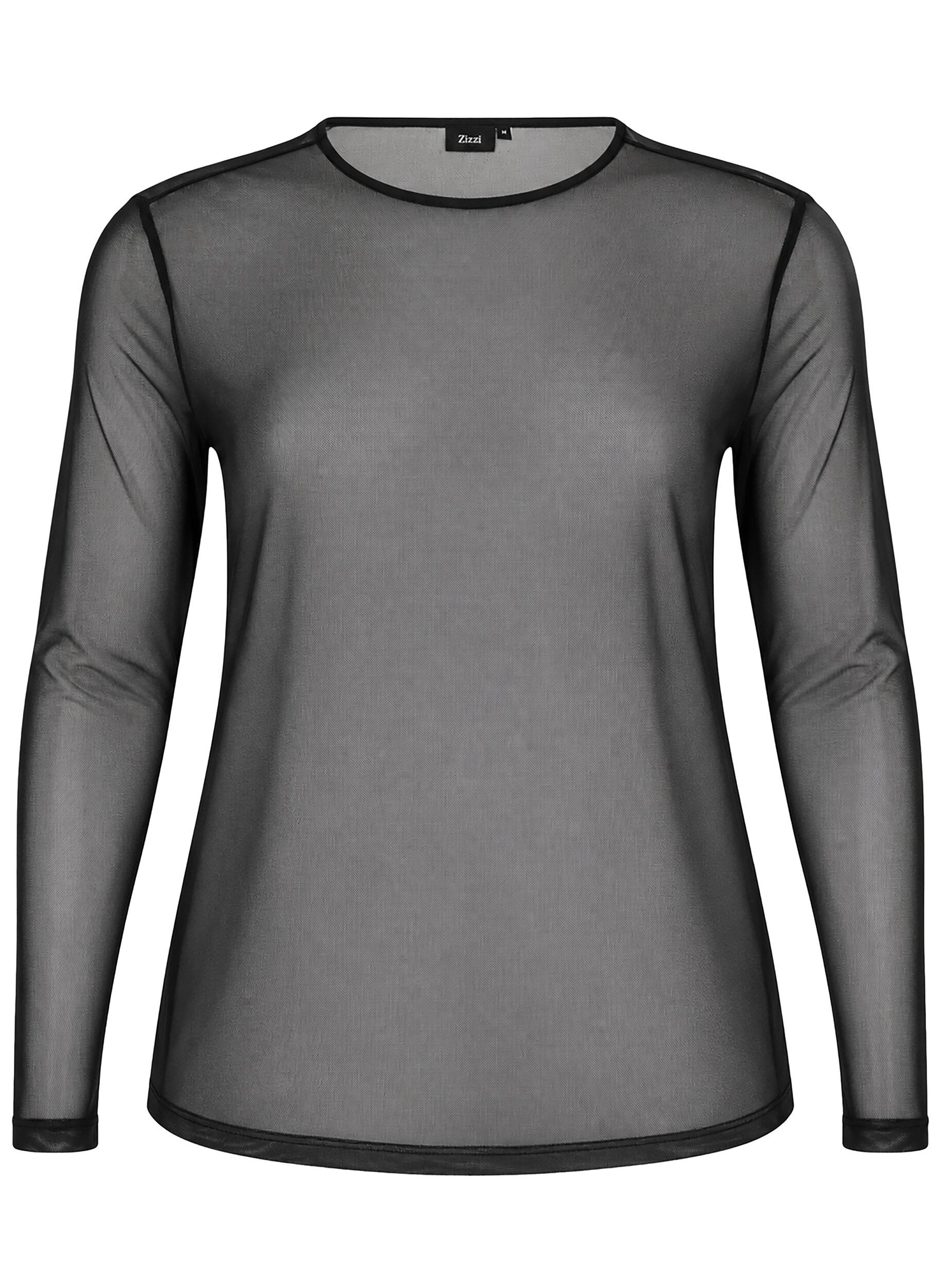 ZizziBlouse en mesh &agrave; manches longues, Noir, Packshot image number 0