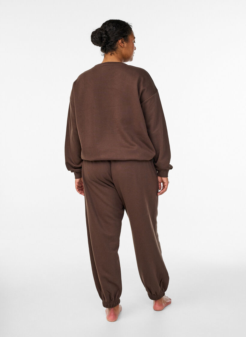 Pantalon de jogging taille haute avec poches, Marron, Model image number 1
