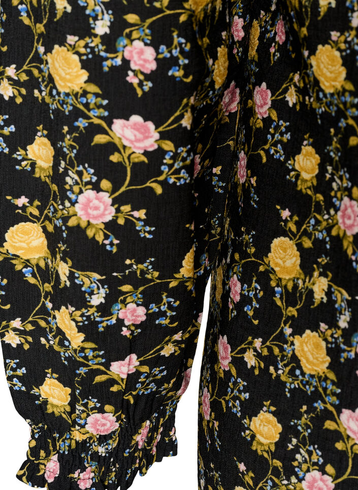 Robe imprim&eacute;e en viscose &agrave; manches longues, Noir, Packshot image number 3