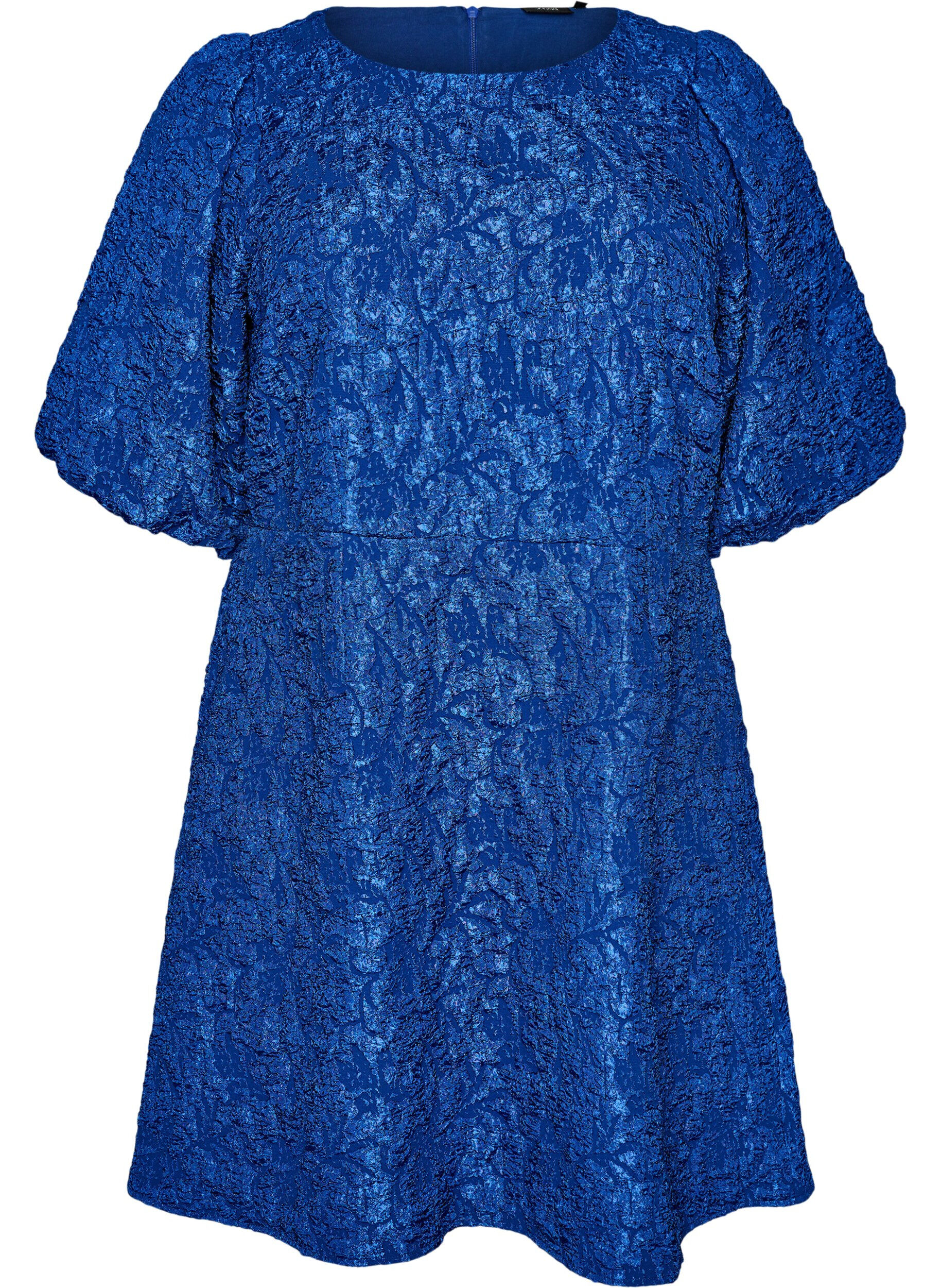 ZizziRobe en jacquard &agrave; coupe &eacute;vas&eacute;e avec manches bouffantes, Bleu, Packshot image number 0