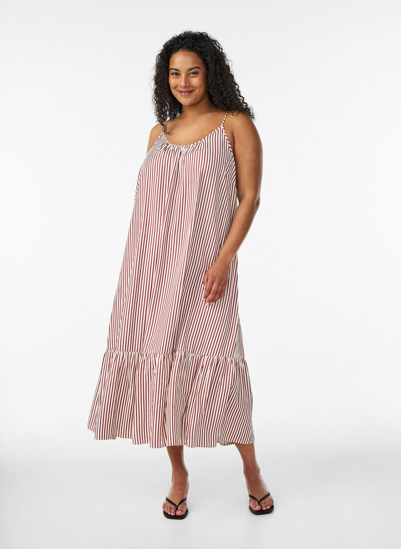 Robe d'&eacute;t&eacute; &agrave; rayures et &agrave; forme en A, Bordeaux, Model image number 0
