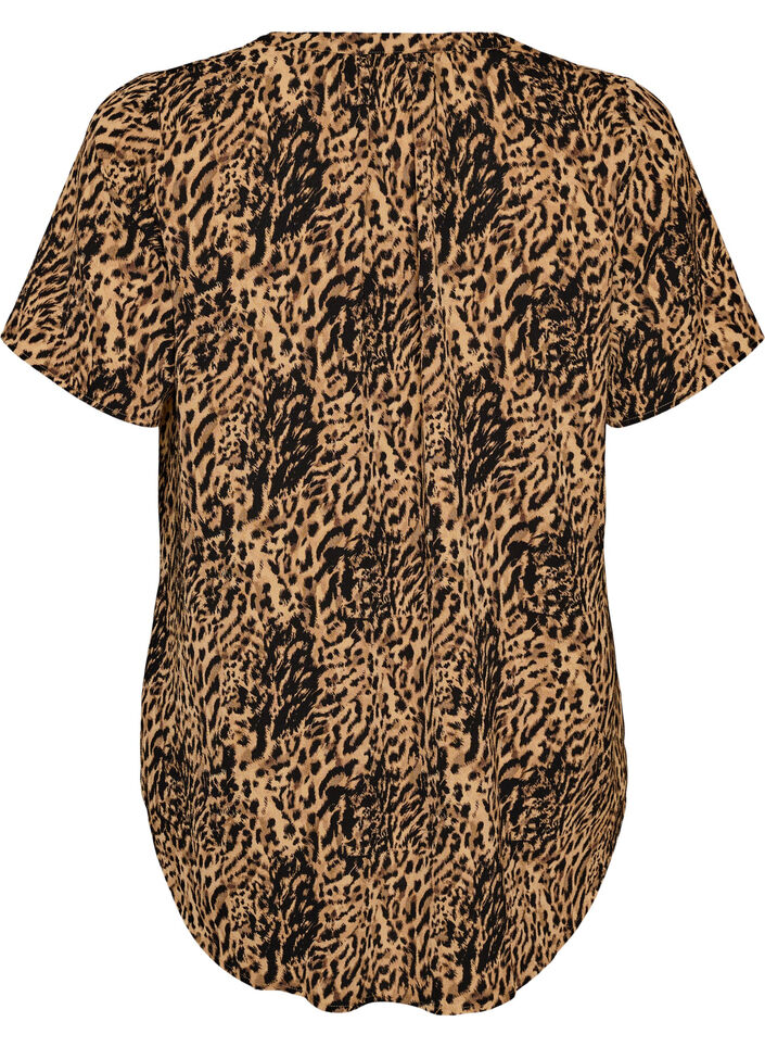 Blouse &agrave; manches courtes et encolure en V, Marron, Packshot image number 1