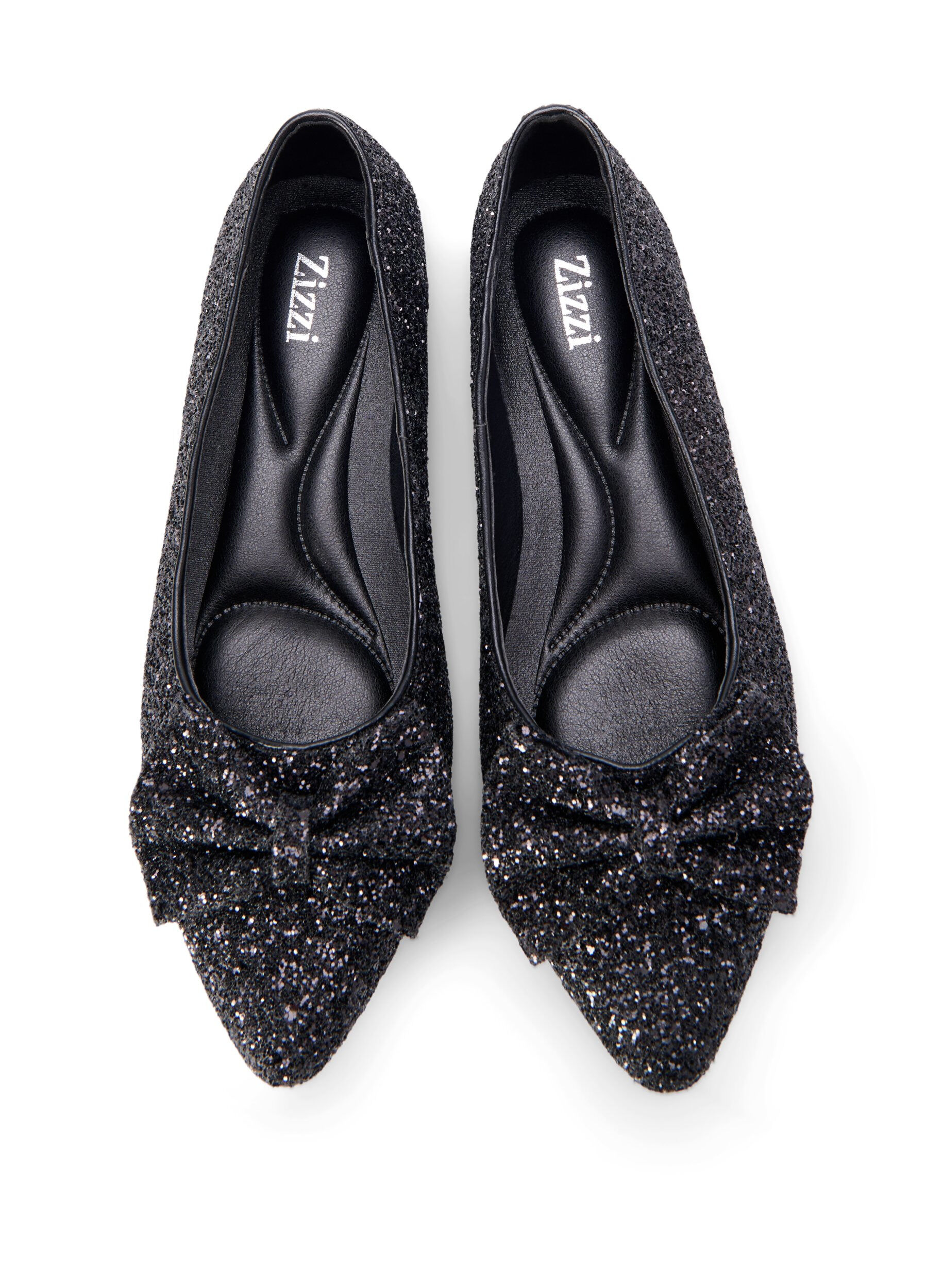 Zizzi Ballerines larges &agrave; paillettes avec n&oelig;ud, Black, Packshot image number 2