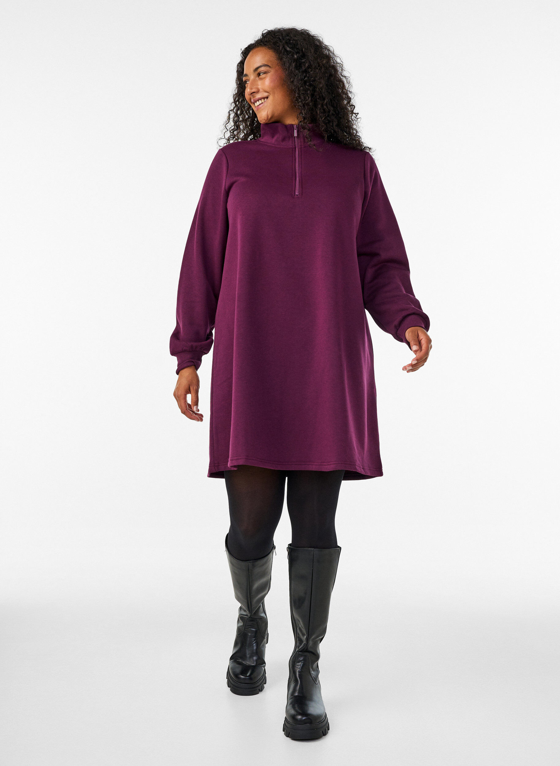ZizziRobe sweat avec col montant c&ocirc;tel&eacute; et zip, Violet, Model image number 1