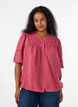 Blouse en viscose avec nervures et effet ballon, Rose, Model image number 0