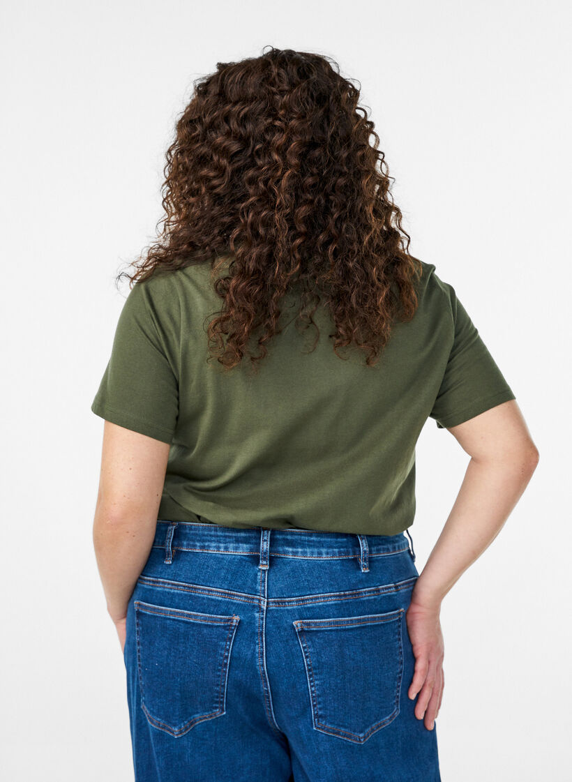 T-shirt en coton avec un d&eacute;tail d&eacute;coratif sur le devant, Vert, Model image number 2