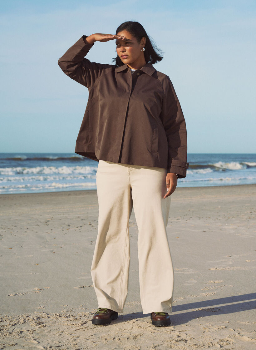 Trench court avec col et manches raglan, Marron, Image image number 0