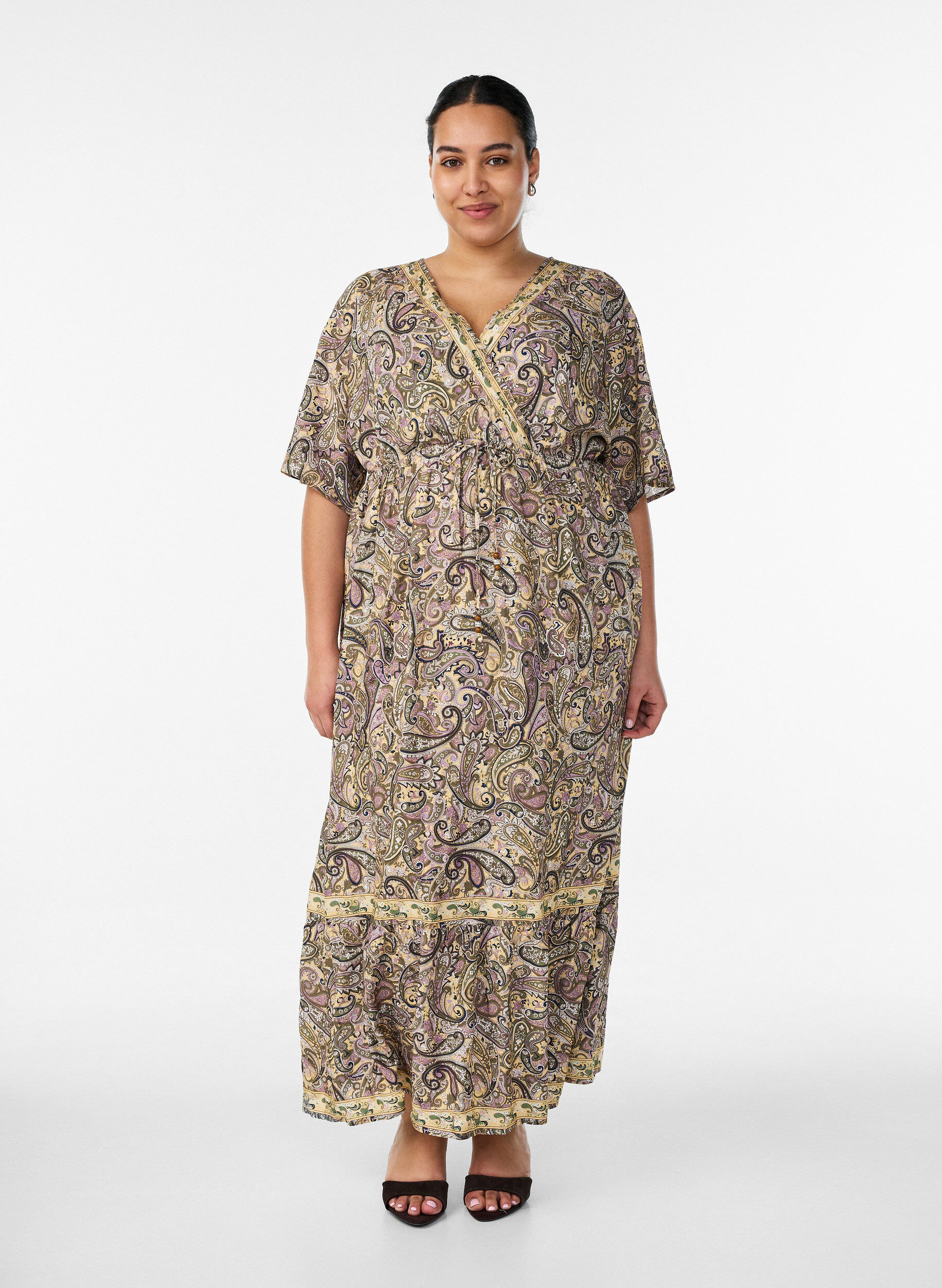 ZizziRobe longue en viscose &agrave; imprim&eacute; cachemire, Jaune, Model image number 0