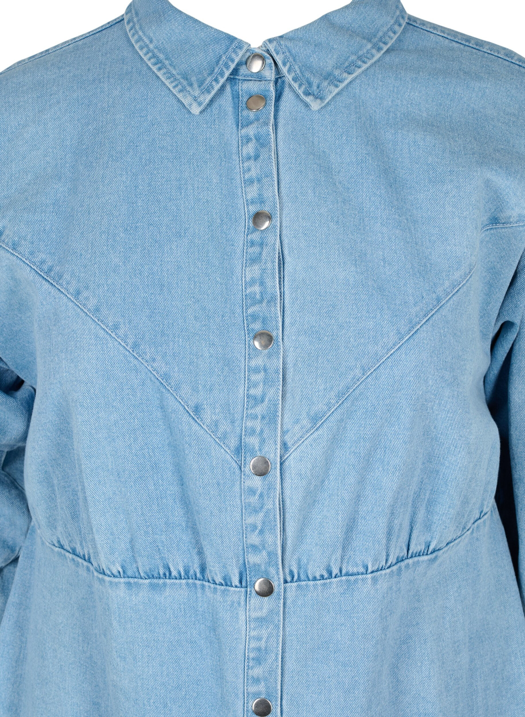 Zizzi Robe Denim avec boutons et manches longues, Light blue denim, Packshot image number 2