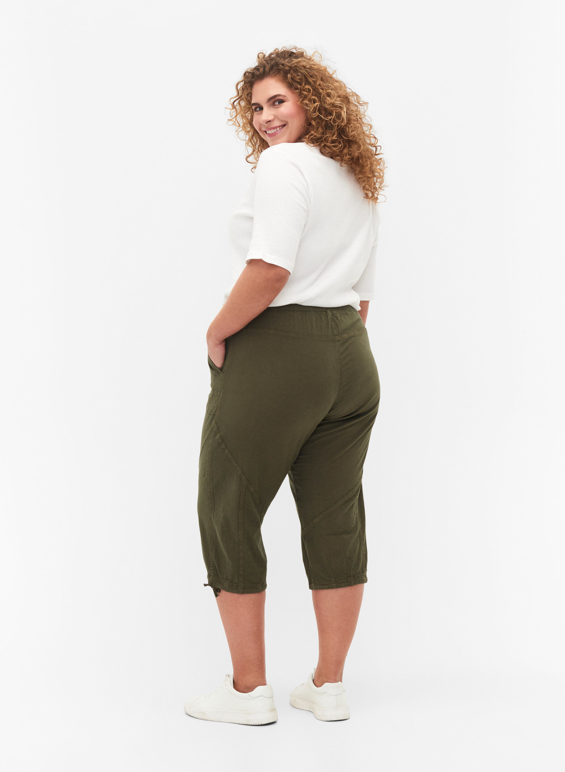ZizziPantacourt en coton, Vert, Model image number 1