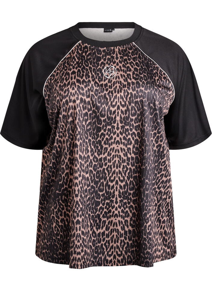 T-shirt de sport &agrave; imprim&eacute; l&eacute;opard et manches raglan, Camel, Packshot image number 0