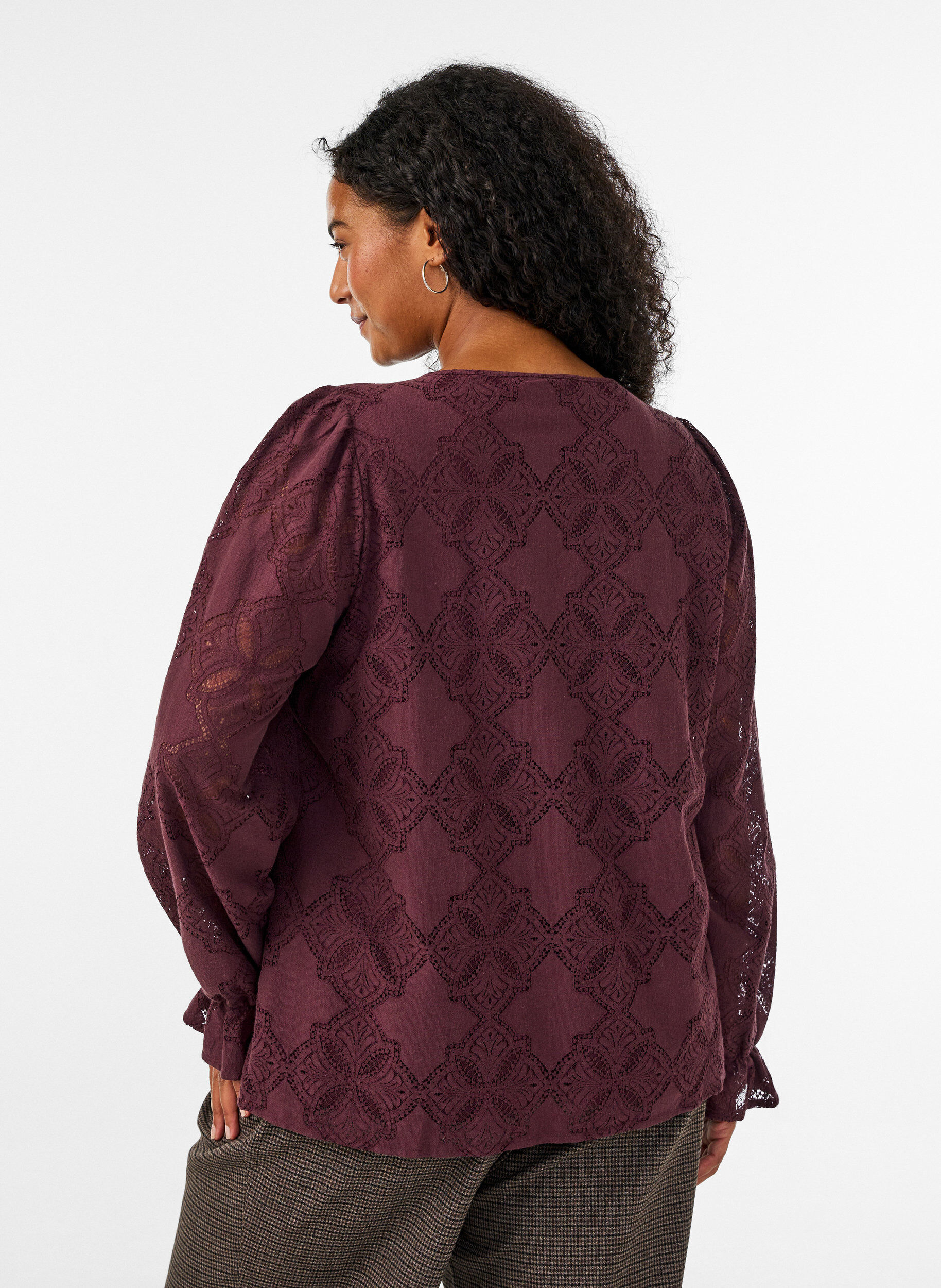 ZizziBlouse en dentelle &agrave; manches longues, Bordeaux fonc&eacute;, Model image number 2