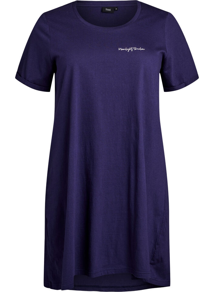 T-shirt de nuit long en coton bio avec imprimé, Bleu, Packshot image number 0