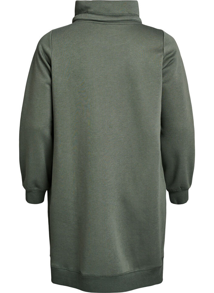 Robe sweat-shirt courte &agrave; col montant et poches, Vert, Packshot image number 1