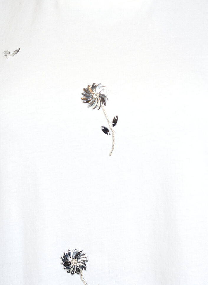 T-shirt avec fleurs en sequins, Blanc, Packshot image number 2