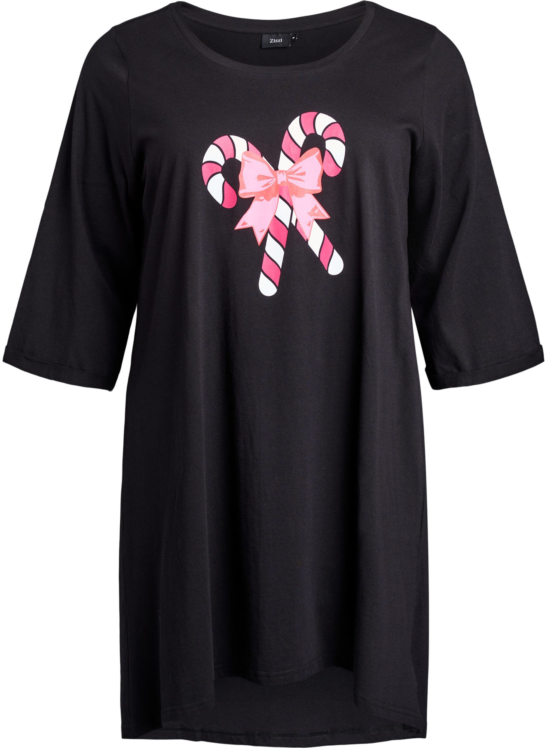 ZizziChemise de nuit en coton bio &agrave; motif de No&euml;l, Noir, Packshot image number 0