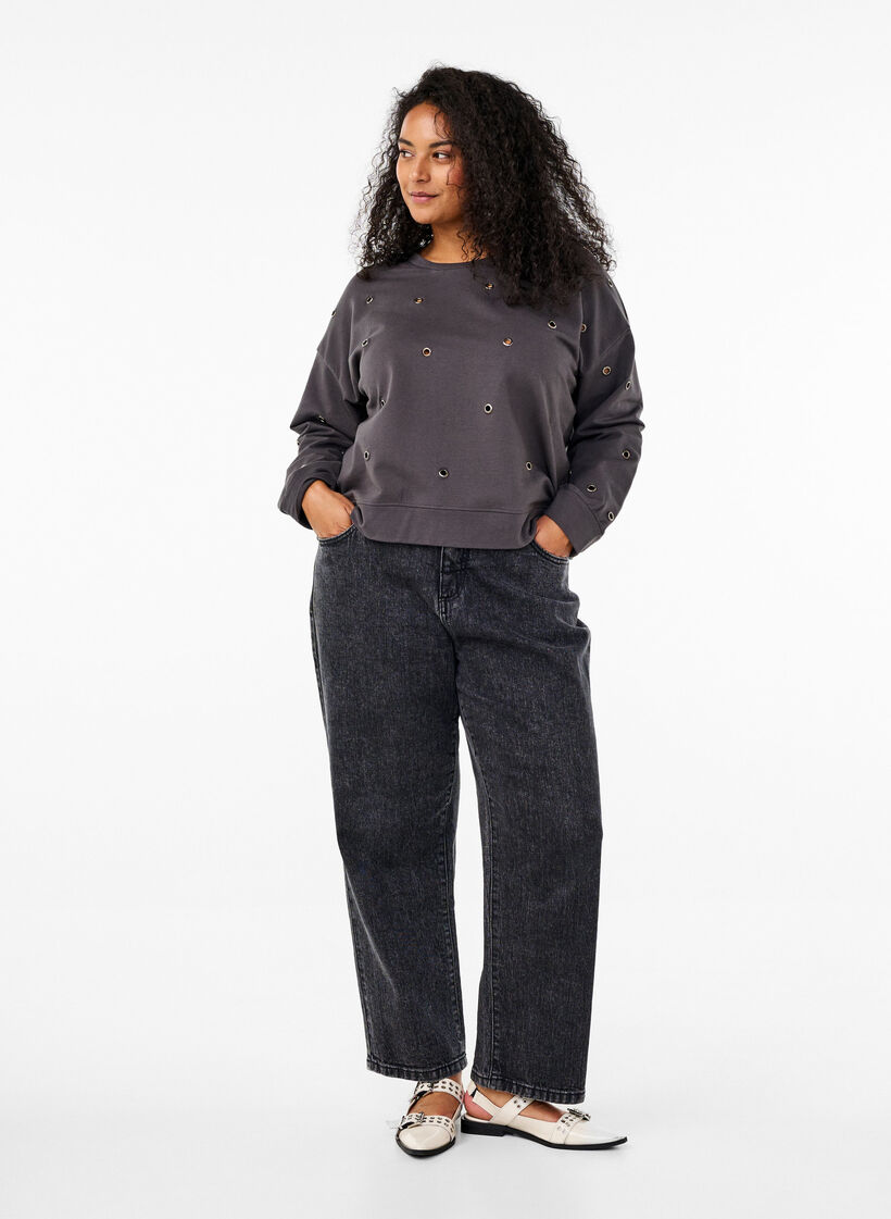 Sweat-shirt avec œillets, Gris anthracite, Model image number 1