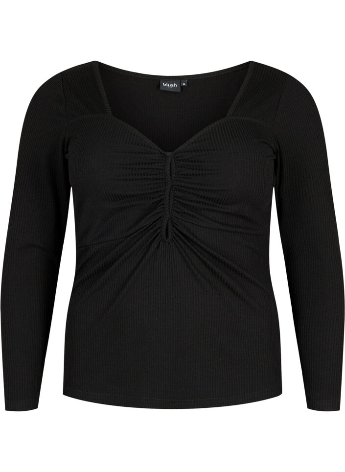 Blouse côtelée à trous, Black, Packshot image number 0