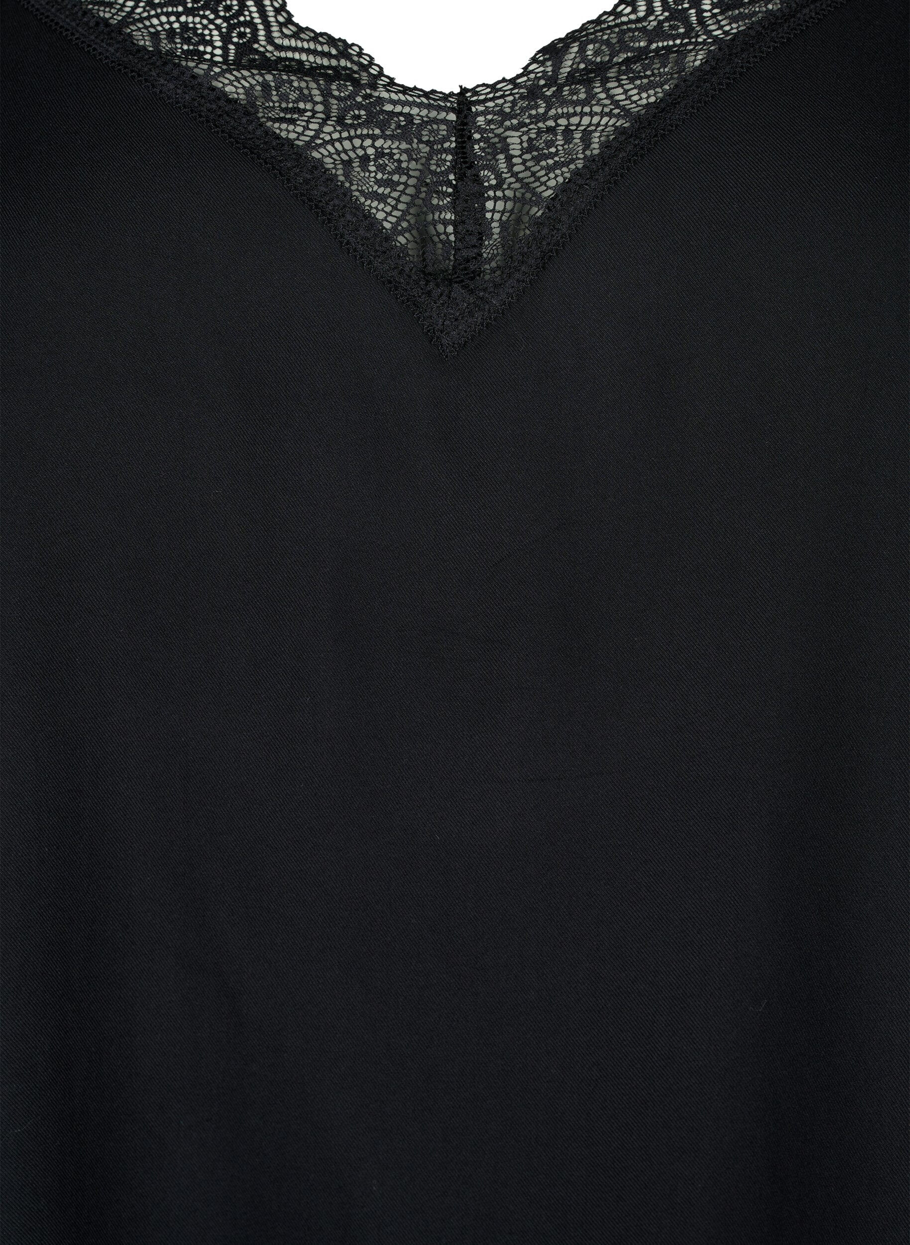 Zizzi Top avec dentelle en viscose, Black, Packshot image number 2