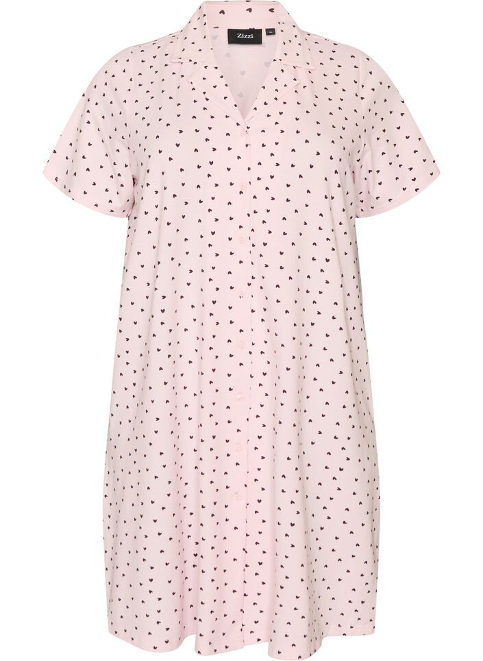 Chemise de nuit en coton &agrave; boutons, Rose, Packshot image number 0