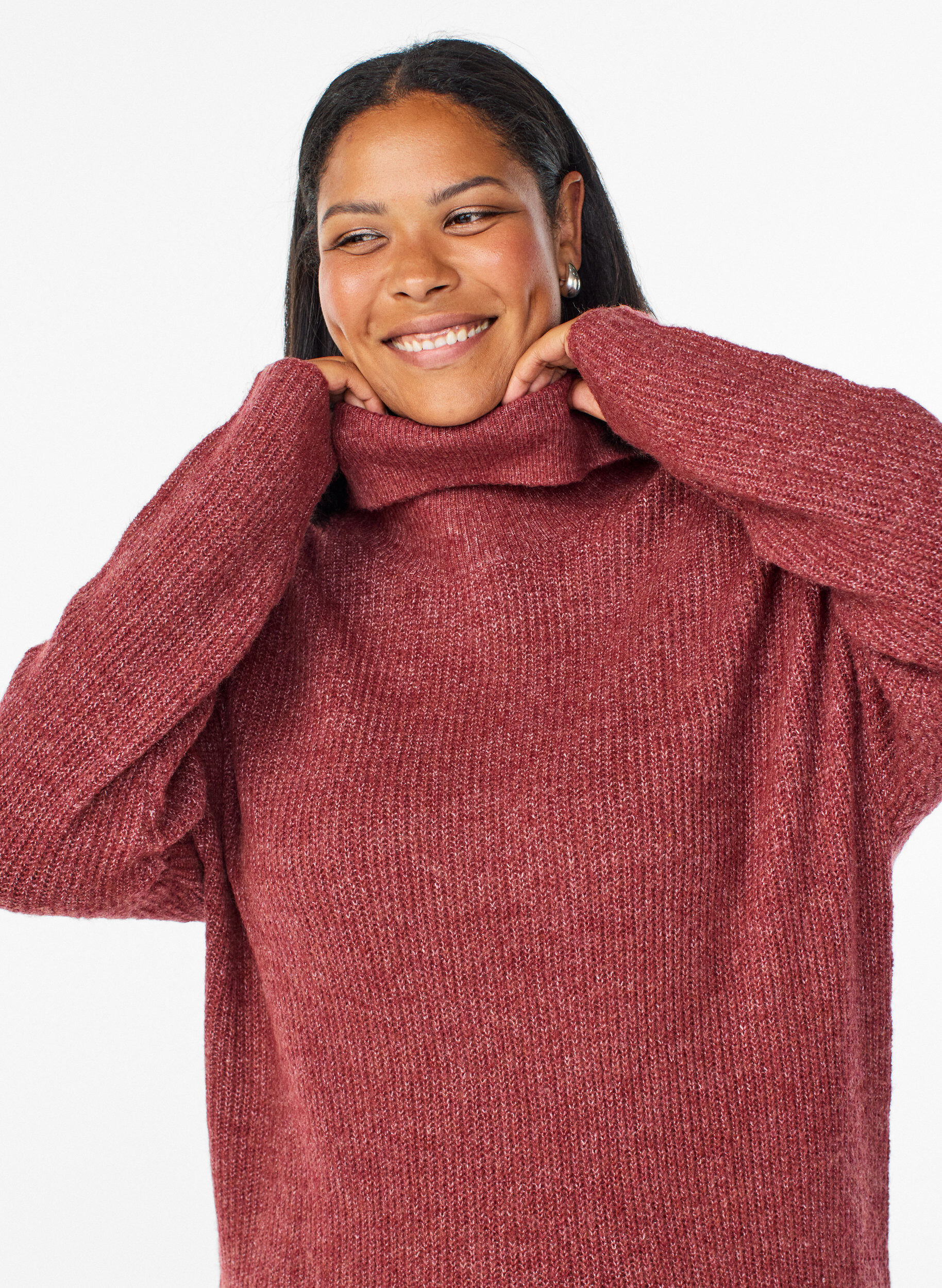 ZizziRobe en maille &agrave; col roul&eacute;, Bordeaux, Model image number 2