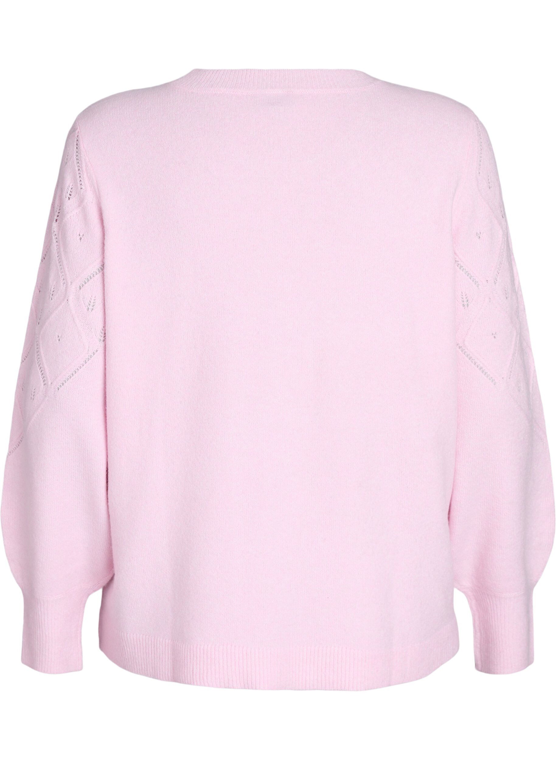 Zizzi Haut en maille &agrave; motif ajour&eacute; et manches ballon, Rose, Packshot image number 1