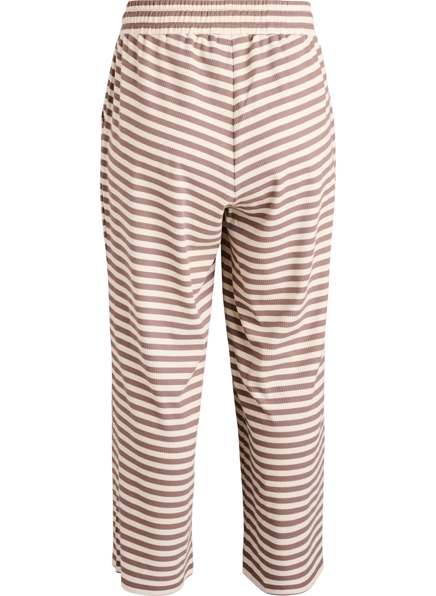 ZizziPantalon de pyjama ray&eacute; &agrave; taille haute et coupe ample, Beige, Packshot image number 1