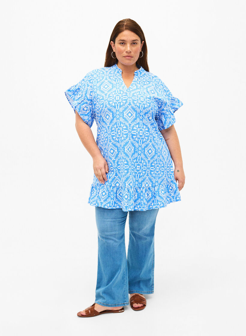 Tunique motif floral en coton, Marina Flower AOP, Model image number 2