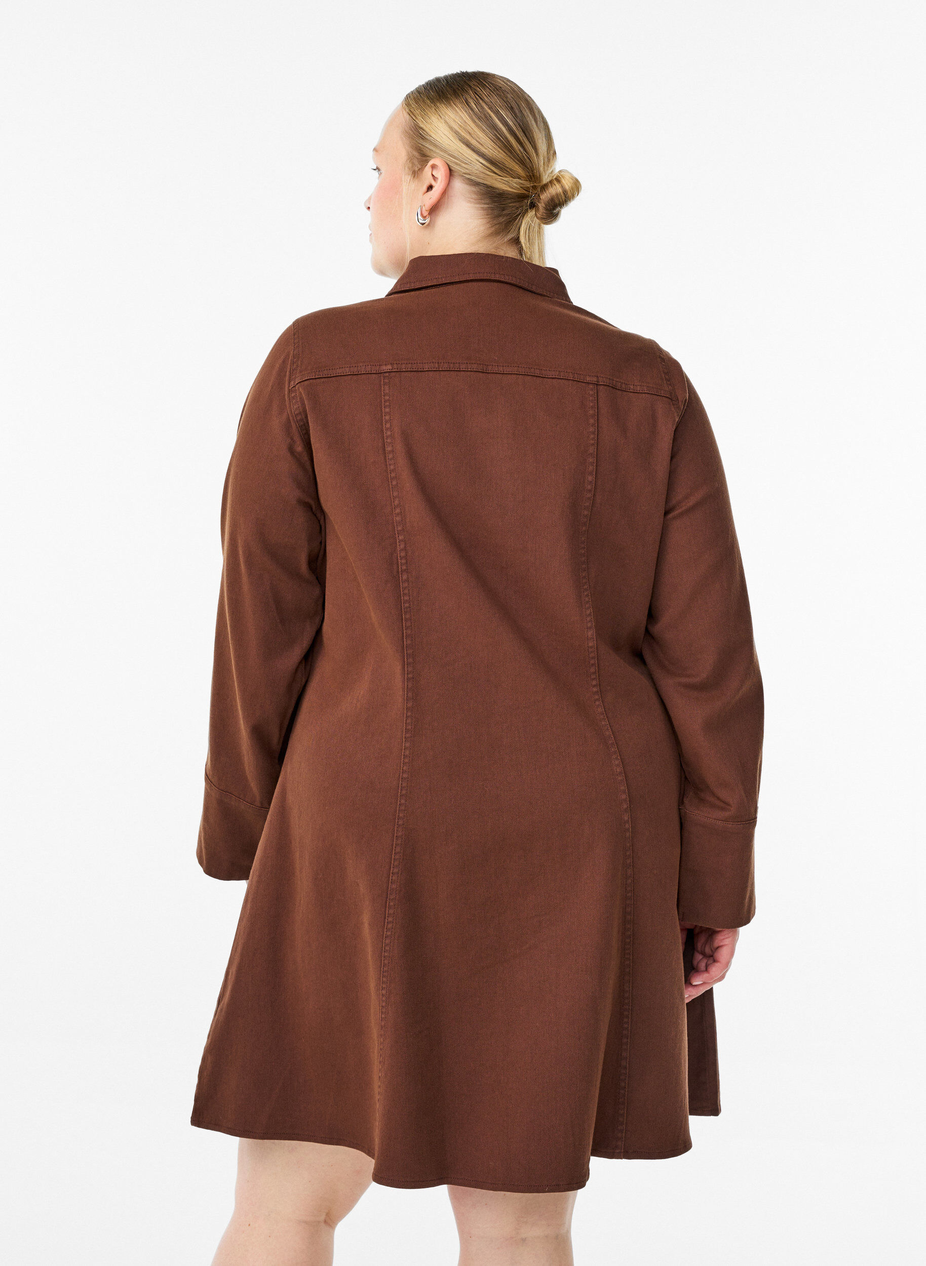 Zizzi Robe courte en twill avec fermeture &eacute;clair, Marron, Model image number 2