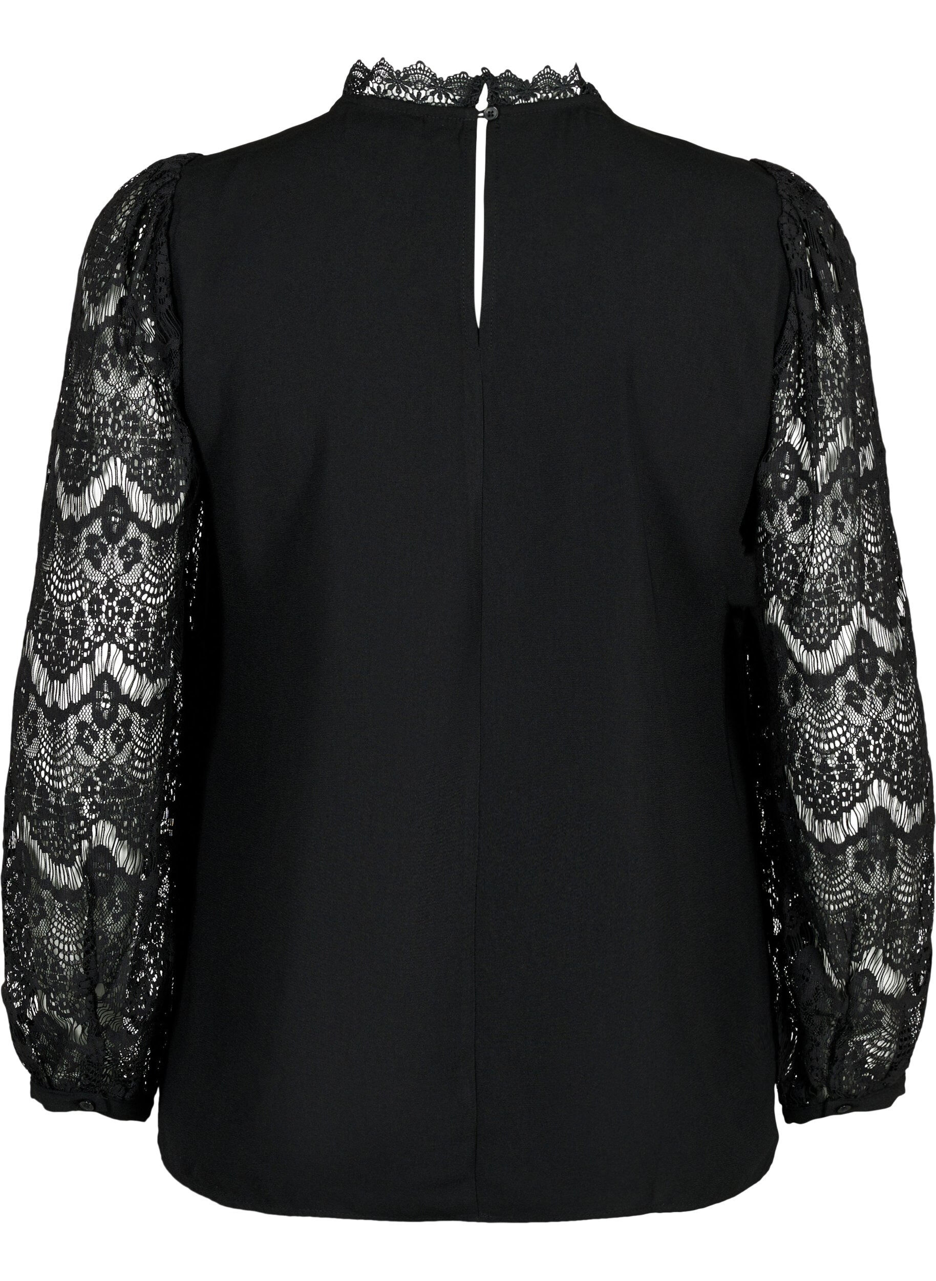 Zizzi Blouse manches longues avec dentelle, Black, Packshot image number 1
