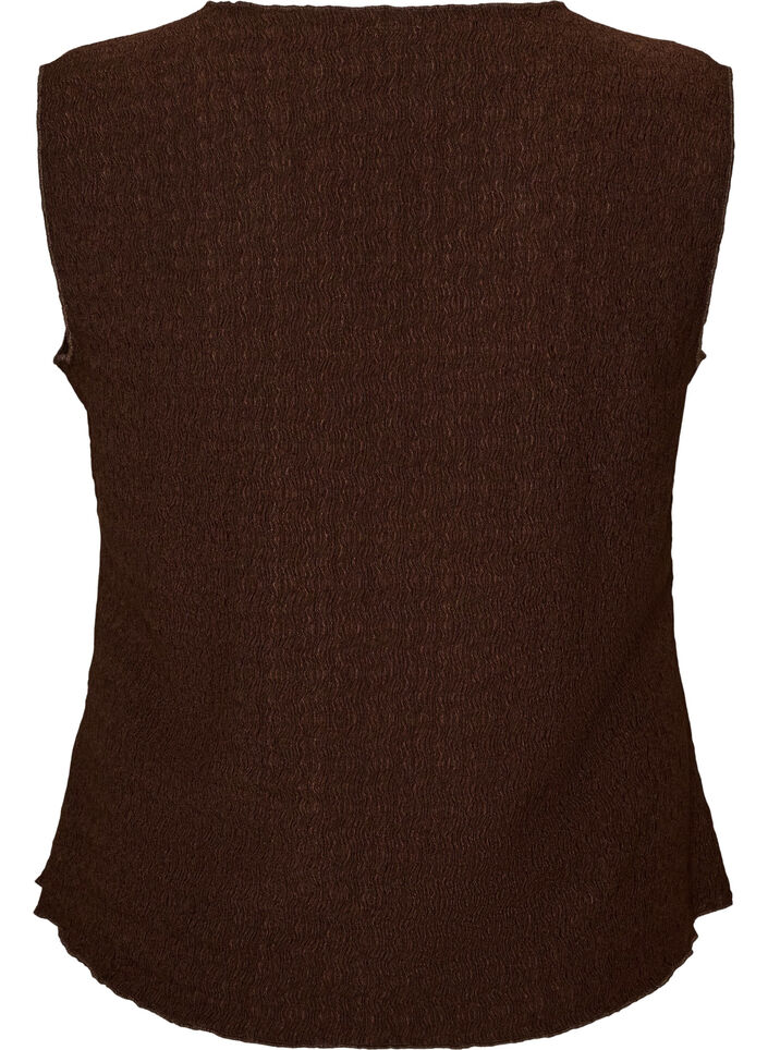 Top sans manches &agrave; texture ondul&eacute;e et fermeture boutonn&eacute;e, Marron, Packshot image number 1