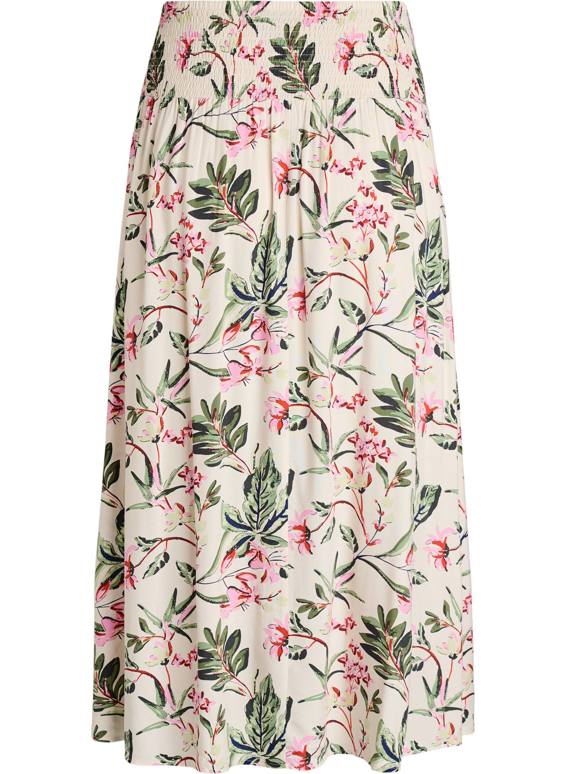 Zizzi Jupe longue en viscose avec smocks, Vanille, Packshot image number 1
